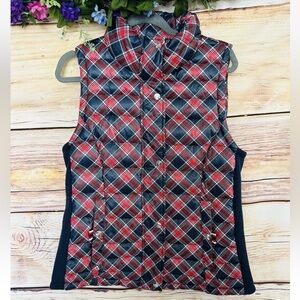 Tommy Hilfiger Red and Navy Blue Plaid Quilted Vest